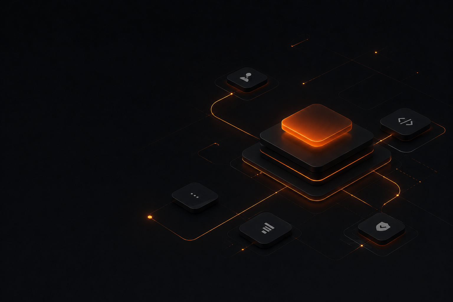 Minimal abstract digital product system diagram in Centrida dark style